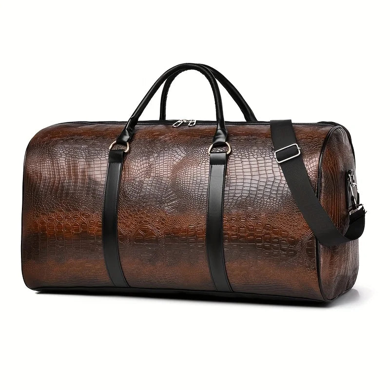 Large Retro Crocodile-Textured Travel Duffel Bag | Durable Vacation Luggage