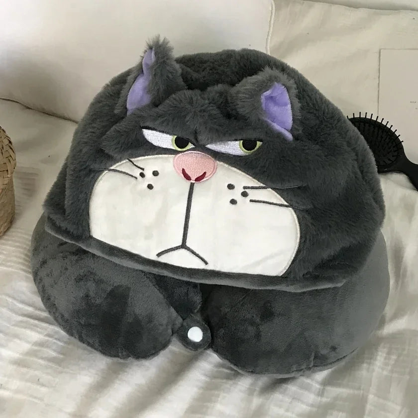 Kawaii Cat U-Shaped Neck Pillow | Cozy Hooded Travel Companion