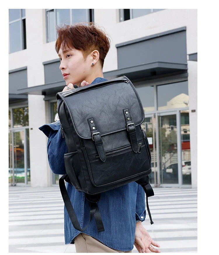 Large Capacity Vintage Men's Backpack | Stylish PU Leather Bag