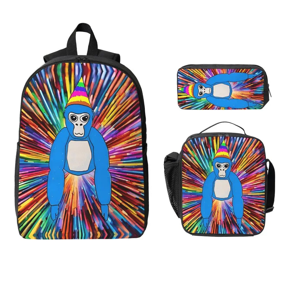 Stylish Black and White Gorilla Backpack Set for Teens | Versatile Bags