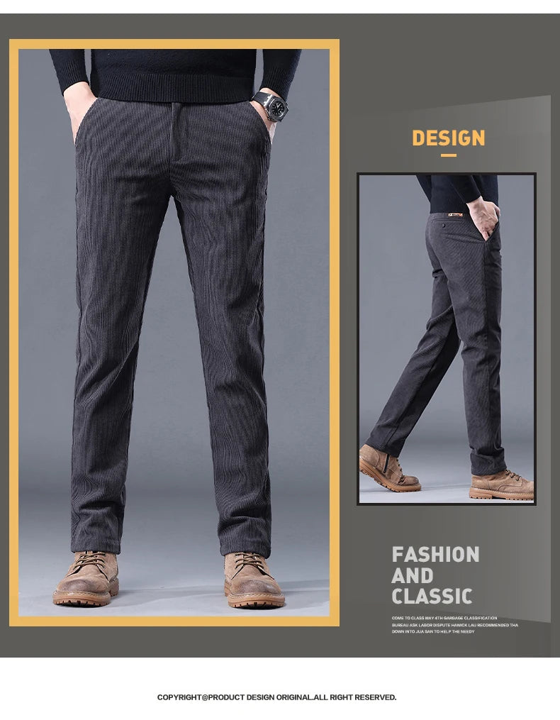 Men's Thick Fleece Corduroy Pants | Winter Warm Business Casual Trousers