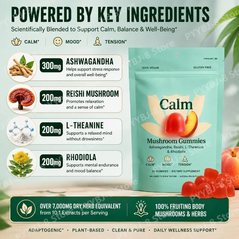 Peach Flavor Mushroom Gummies | Stress Relief & Relaxation