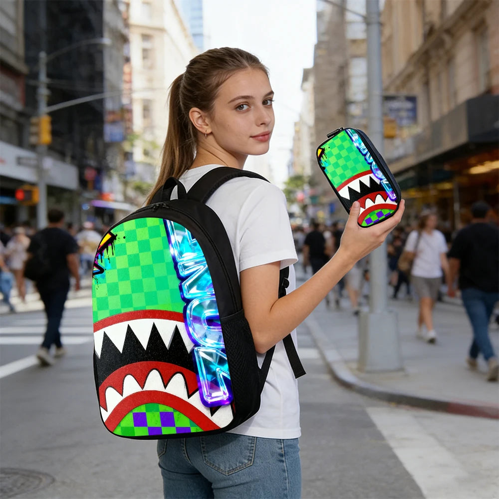 Trendy Shark Graphic Backpack Set | Ideal for School & Adventures