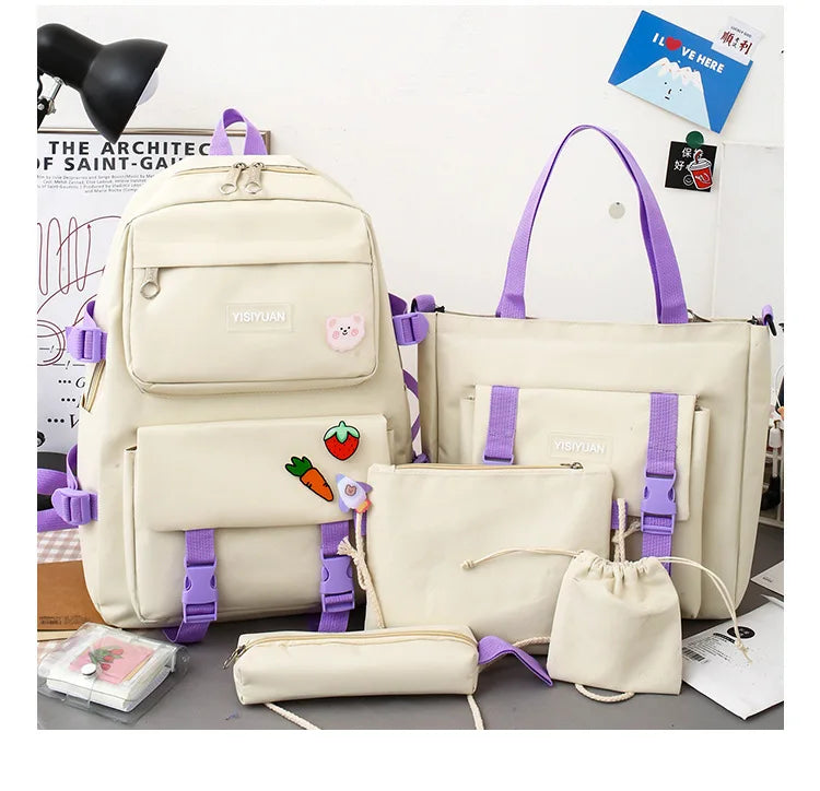 Large Capacity Kids Backpack | Versatile Nylon School Bag Set
