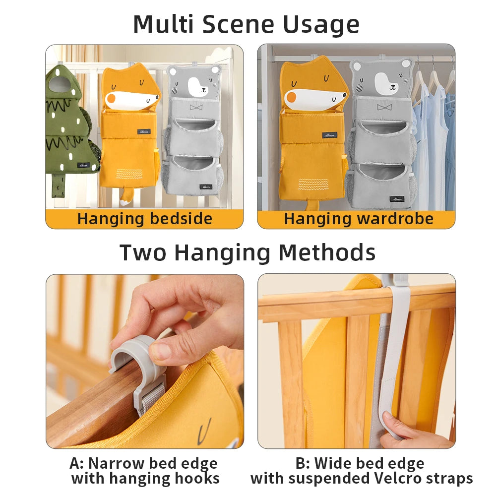 Cartoon Baby Crib Hanging Storage Bag | Multi-functional Organizer