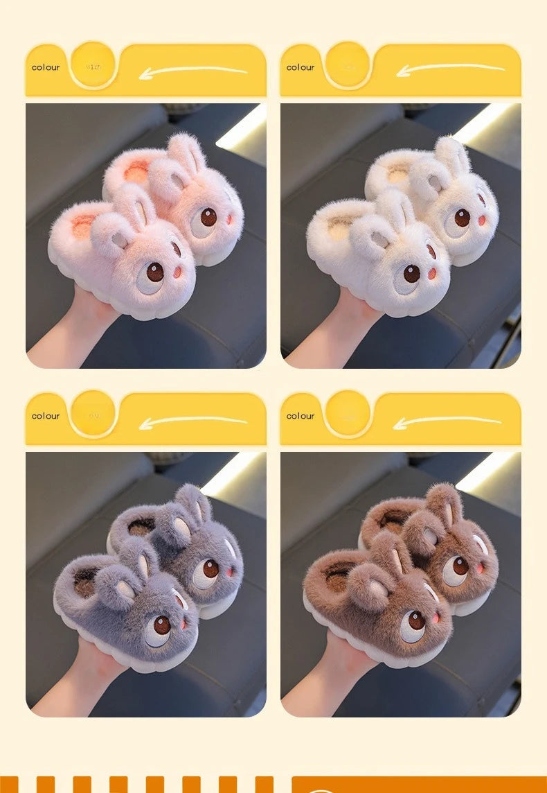 Children's Winter Cotton Slippers | Warm Rabbit Ear Indoor Shoes