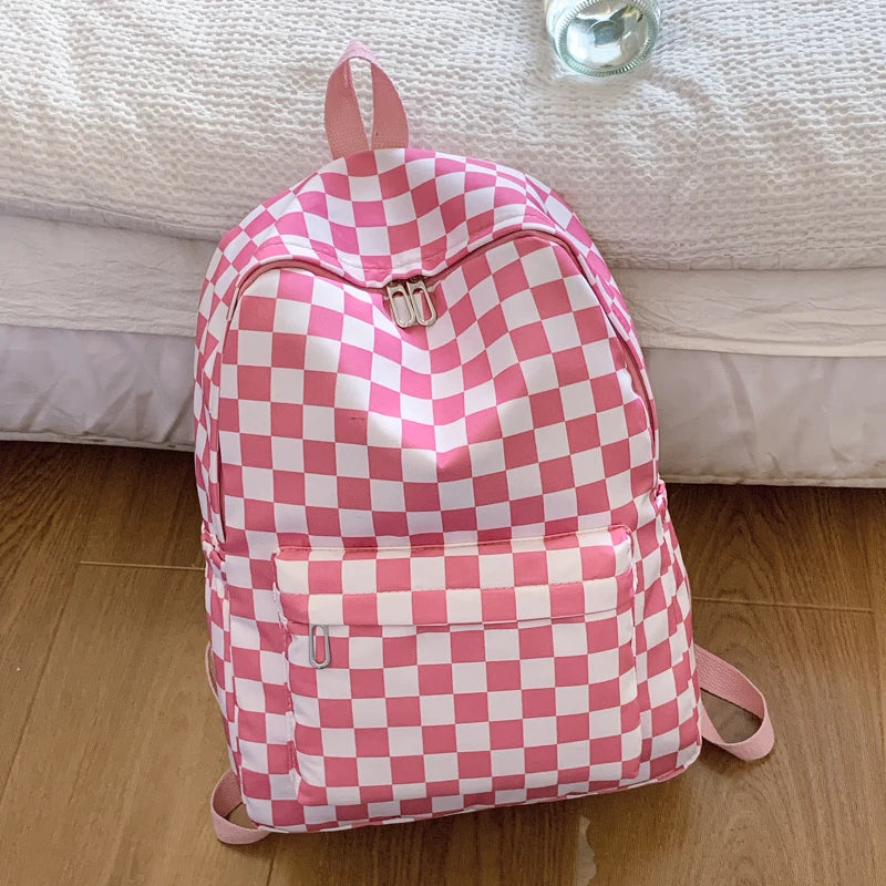 Fashionable Checkerboard Laptop Backpack for Women | Multi Pocket