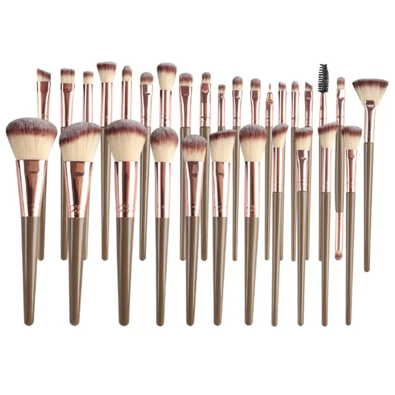56 Piece Makeup Brush Set (Chocolate) – Full Face Cosmetics Kit with Wool Fiber Brushes, Eyeshadow Blending Brushes & Beauty Sponges