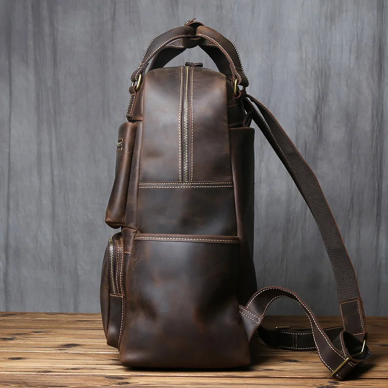 Large Capacity Retro Leather Men's Backpack for Travel & Work