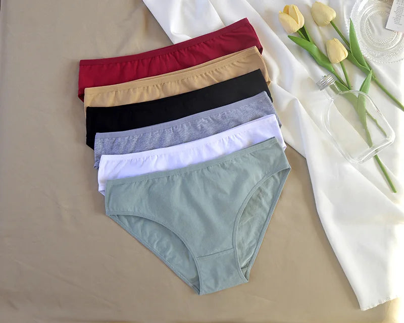 6pcs Women's Soft Cotton Middle-Waisted Briefs | Comfortable Underwear