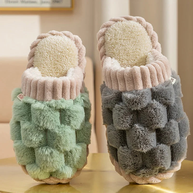 Cozy Couples Plaid Plush Slippers | Warm Indoor Winter Shoes