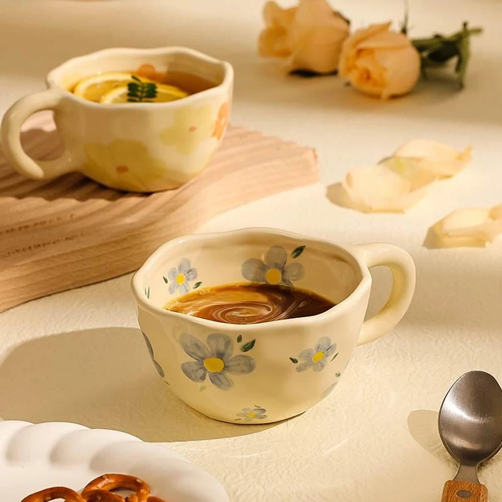Handcrafted Ceramic Coffee Mug | Unique Irregular Flower Design