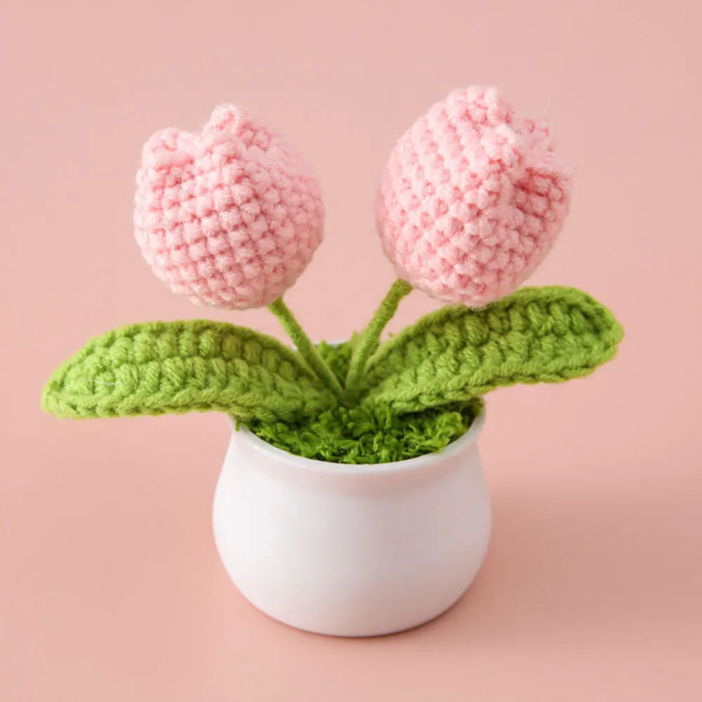 Flores de ganchillo de girasol y tulipán tejidas a mano | Encantadora decoración para el hogar