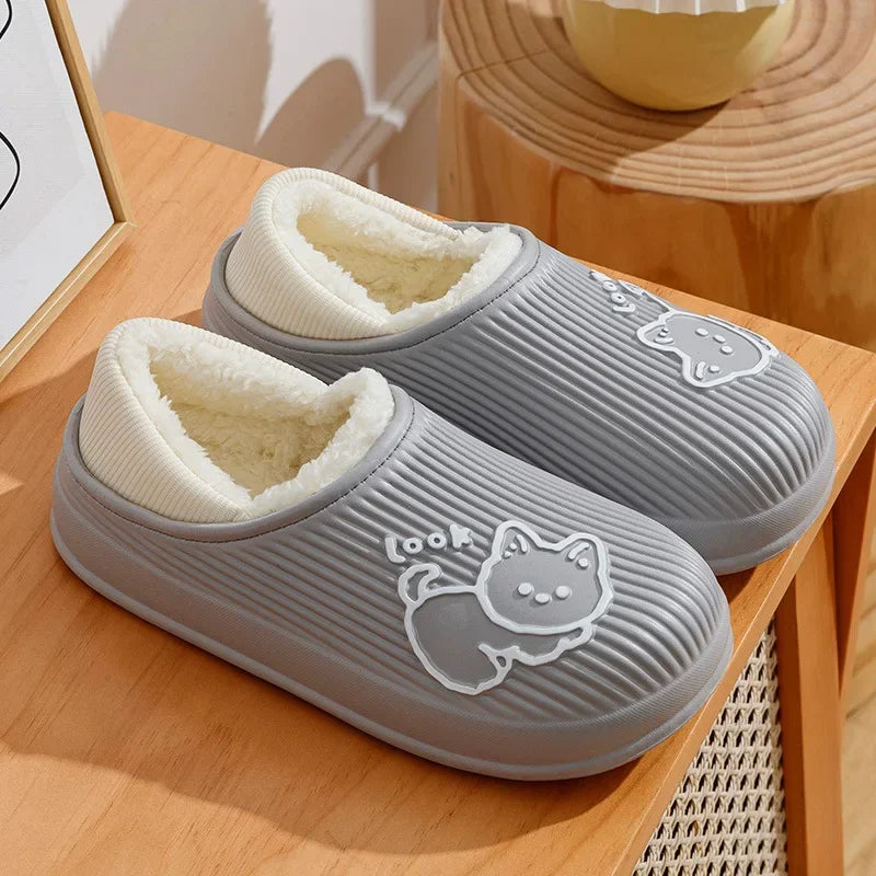 Unisex Waterproof Plush-Lined Slippers | Cozy Indoor Comfort Shoes