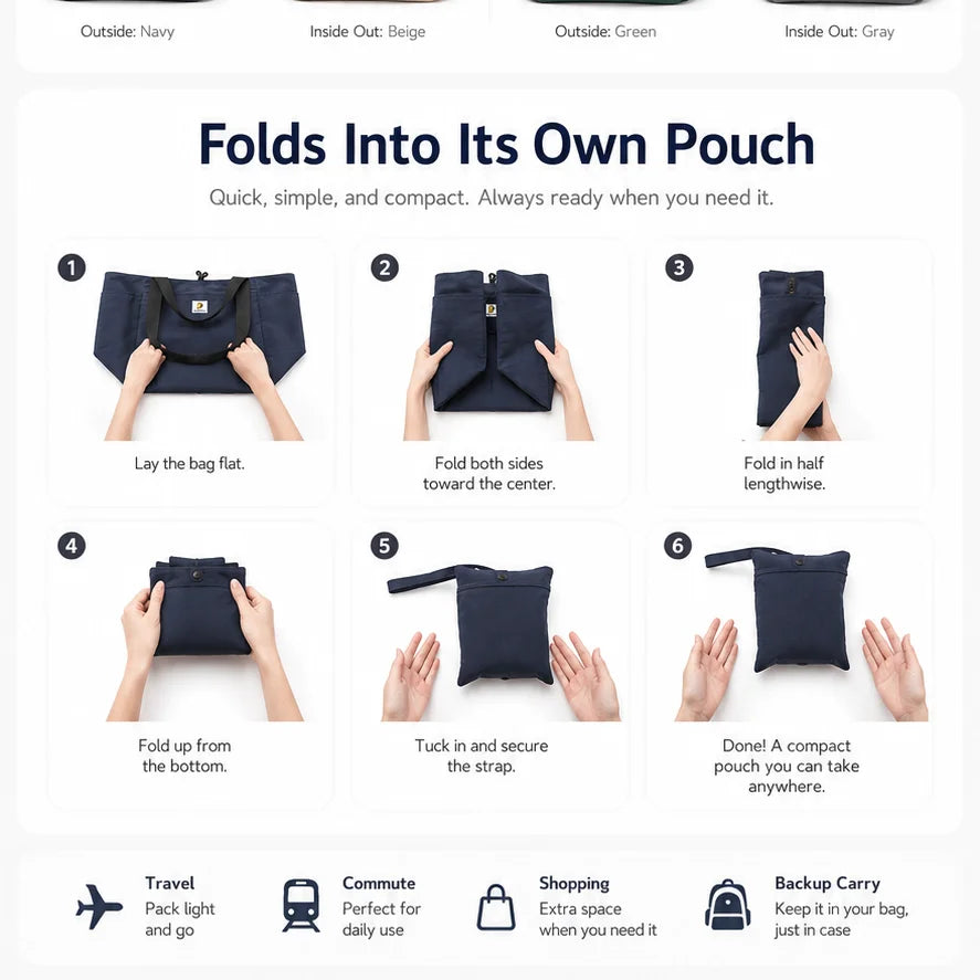 Reversible Large Capacity Travel Tote Bag | Foldable Duffle for All