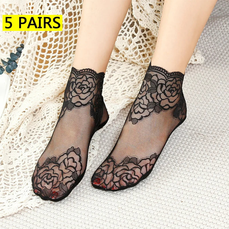 Invisible Lace Socks for Women | Non-Slip Thin Boat Socks