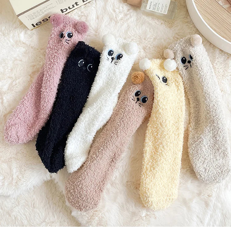 Cute Women's Winter Fluffy Socks | Cozy Fuzzy Animal Crew Socks