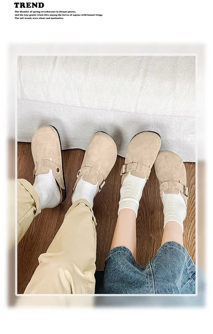 Cow Suede Cork Mules Slippers for All Seasons | Comfortable Clogs