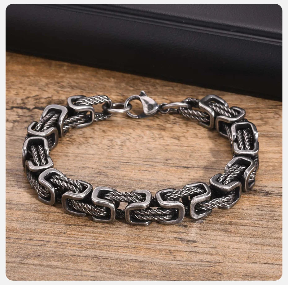 Stainless Steel Byzantine Bracelet | Vintage Style Chain Wristband