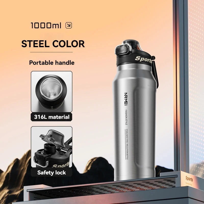 1L Stainless Steel Thermos Bottle | Iced & Heat Insulated Flask
