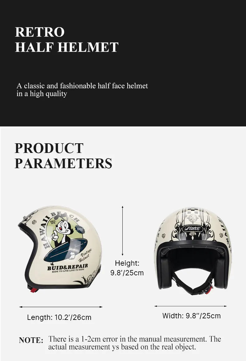 DOT Approved Vintage Motorcycle Helmet | Open Face Riding Gear