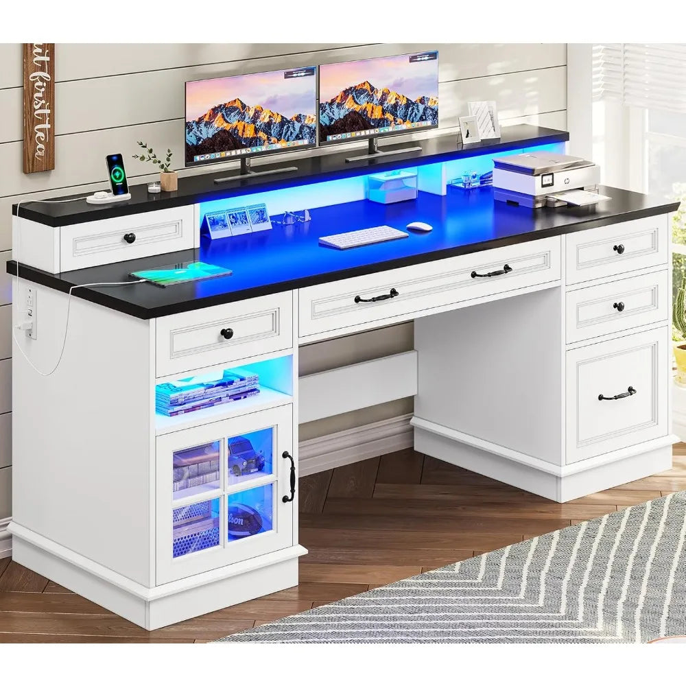 Modern Executive Desk with File Drawer & Monitor Stand | Home Office Furniture