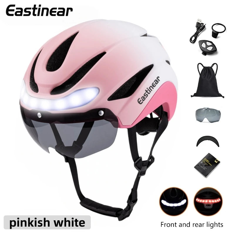 Ultralight Road Bicycle Helmet with LED Lights & Magnetic Goggles