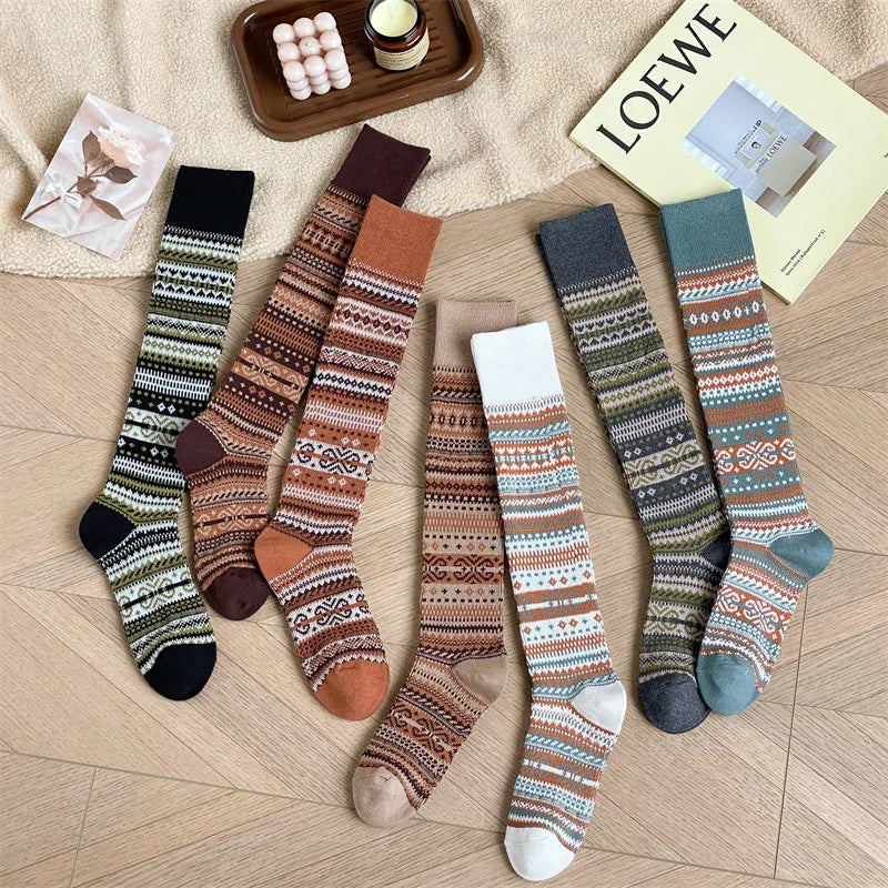 Women's Retro Knitted Knee Socks | Vintage Style for Autumn & Winter