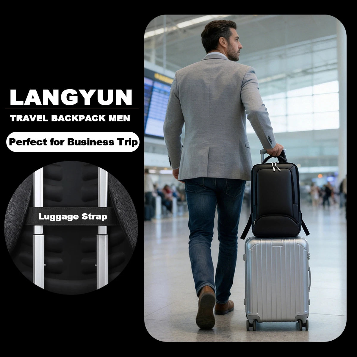 Mochila de piel sintética para hombre | Elegante bolsa para portátil de 15,6 pulgadas