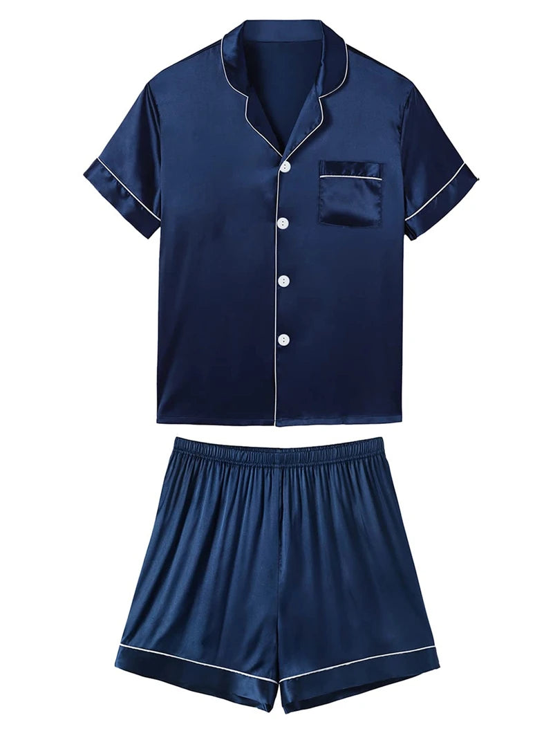 Men's Luxury Satin Pajama Set | Short Sleeve Summer Sleepwear