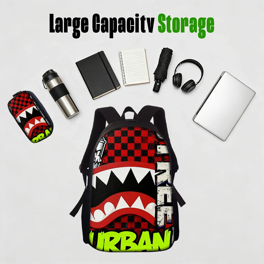 Trendy Shark Graphic Backpack Set | Perfect for School Adventures
