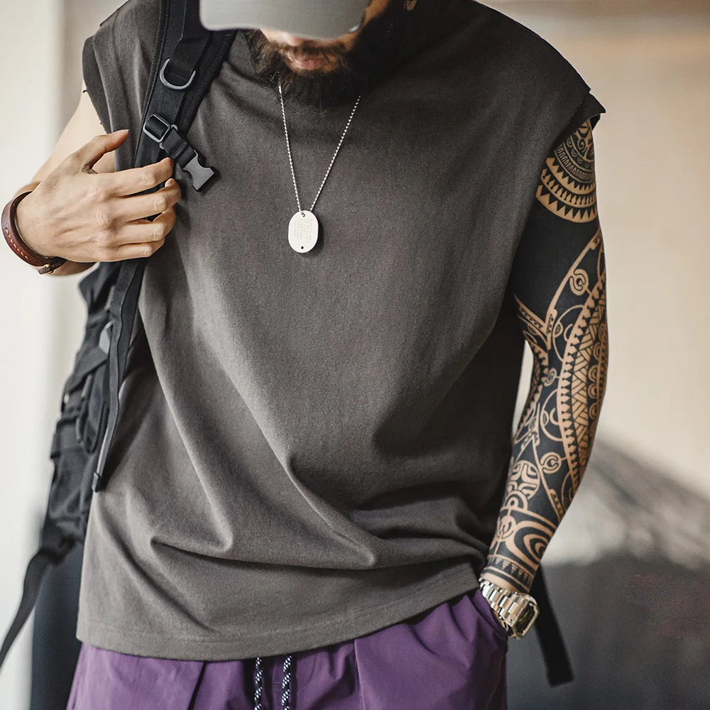 Men's Vintage Heavyweight Knitted Broad Shoulder Vest | Summer Tee