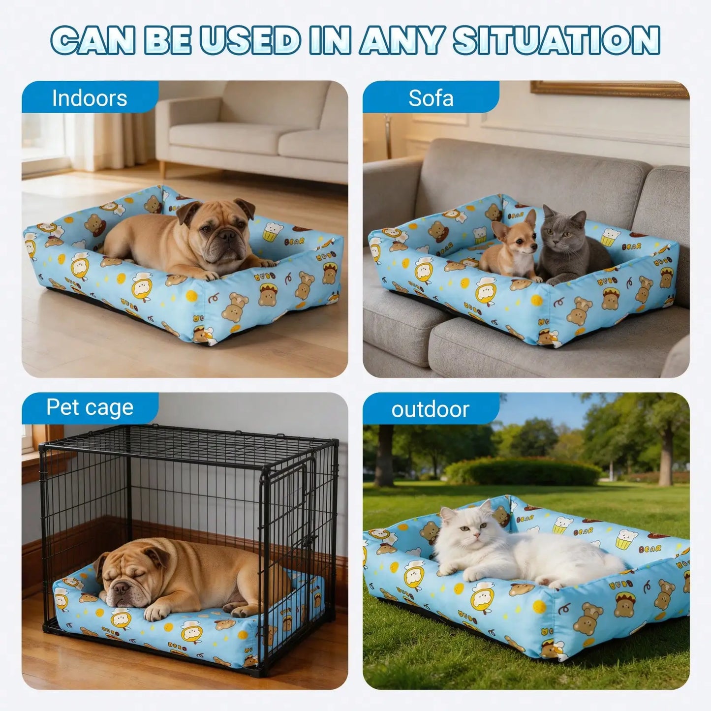 Summer Pet Cooling Mat | Cartoon Bear Design for Dogs & Cats