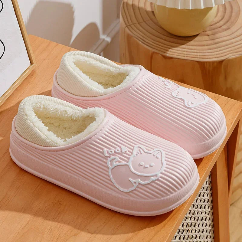 Unisex Waterproof Plush-Lined Slippers | Cozy Indoor Comfort Shoes