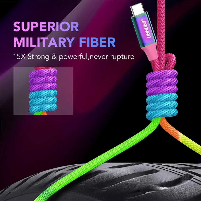 Fast Charging USB C Cable | Colorful Rainbow Braided Data Cable