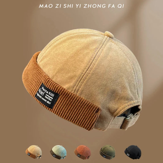 Y2K Vintage Corduroy Beanie Hat | Brimless Retro Dome Patchwork Cap for Men Women Hip Hop Streetwear Winter 2026