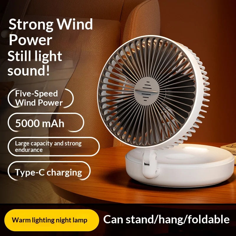 5000mAh Foldable Glow-in-the-Dark Portable Wall Mount Fan