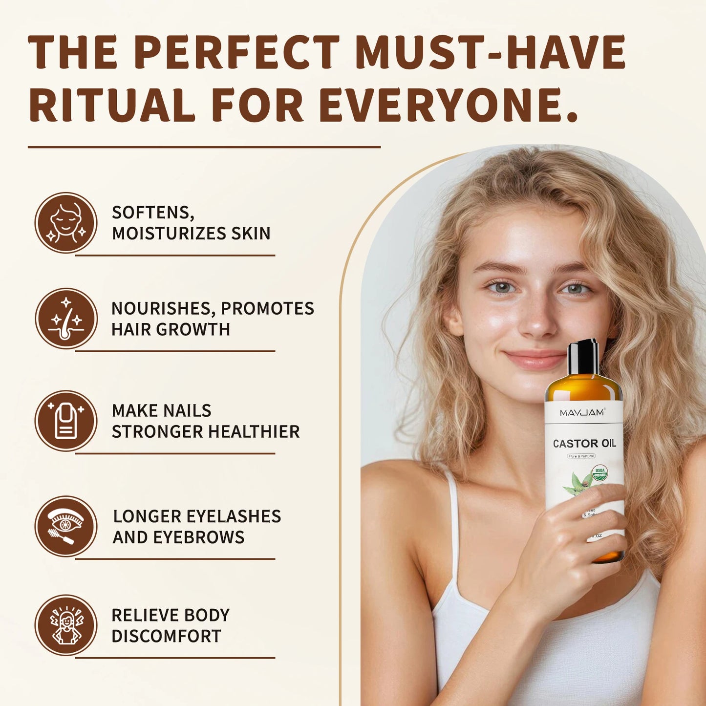 Organic Castor Oil | Pure Cold Pressed Natural Carrier Oil for Skin & Hair