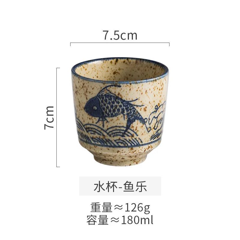 180ml Retro Japanese Ceramic Tea Cups | Hand-Painted Drinkware