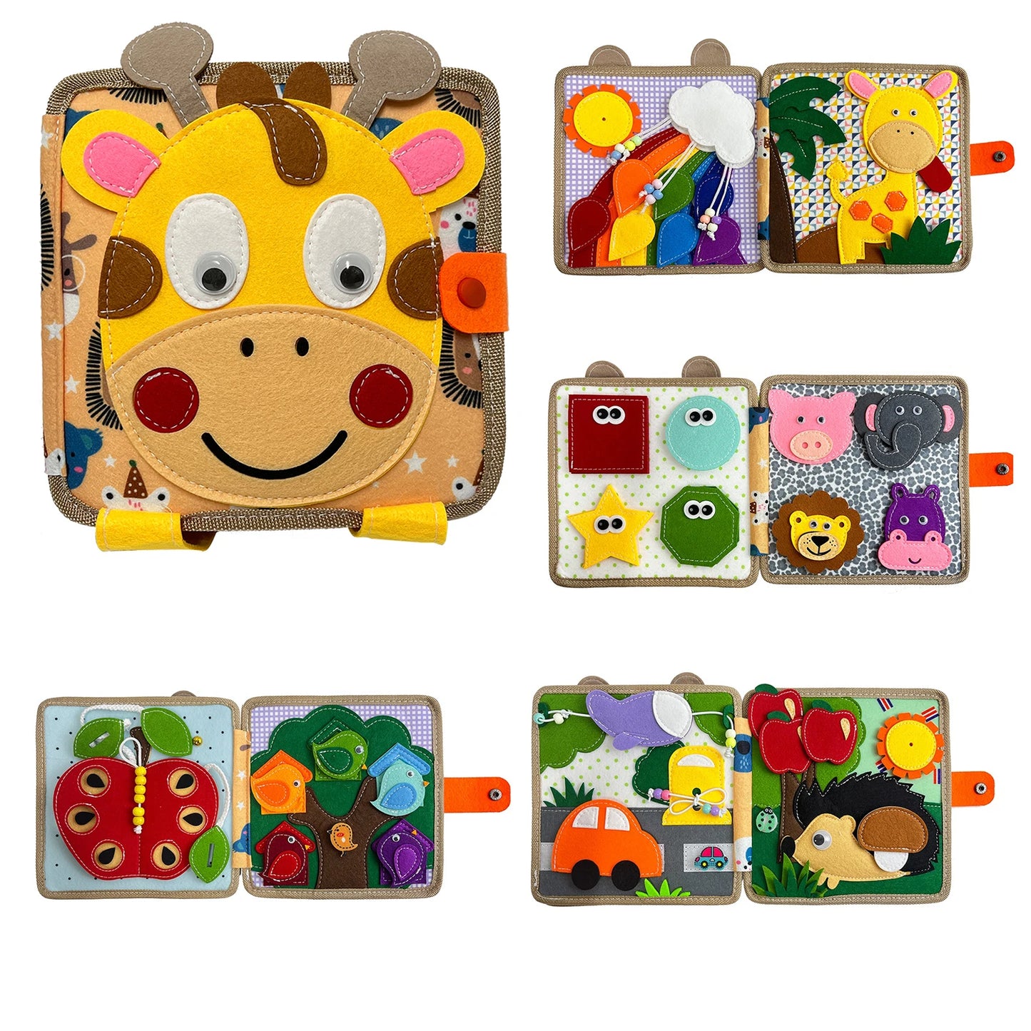 Montessori Giraffe Busy Board | 3D Felt Learning Toy for Kids