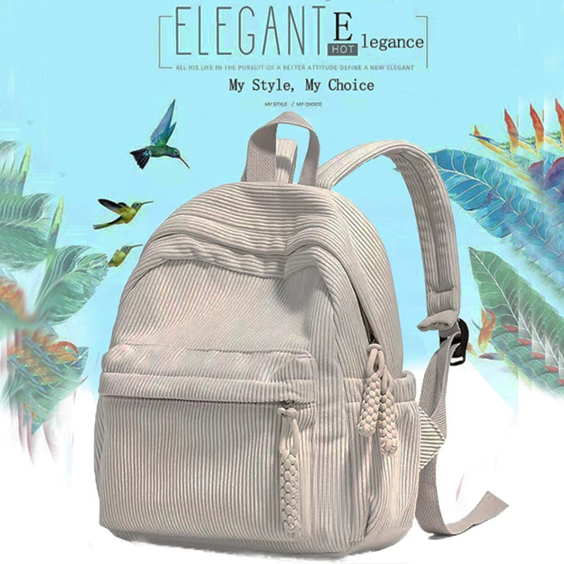 Trendy Women's Multi-color Corduroy Backpack | Stylish Daily Bag