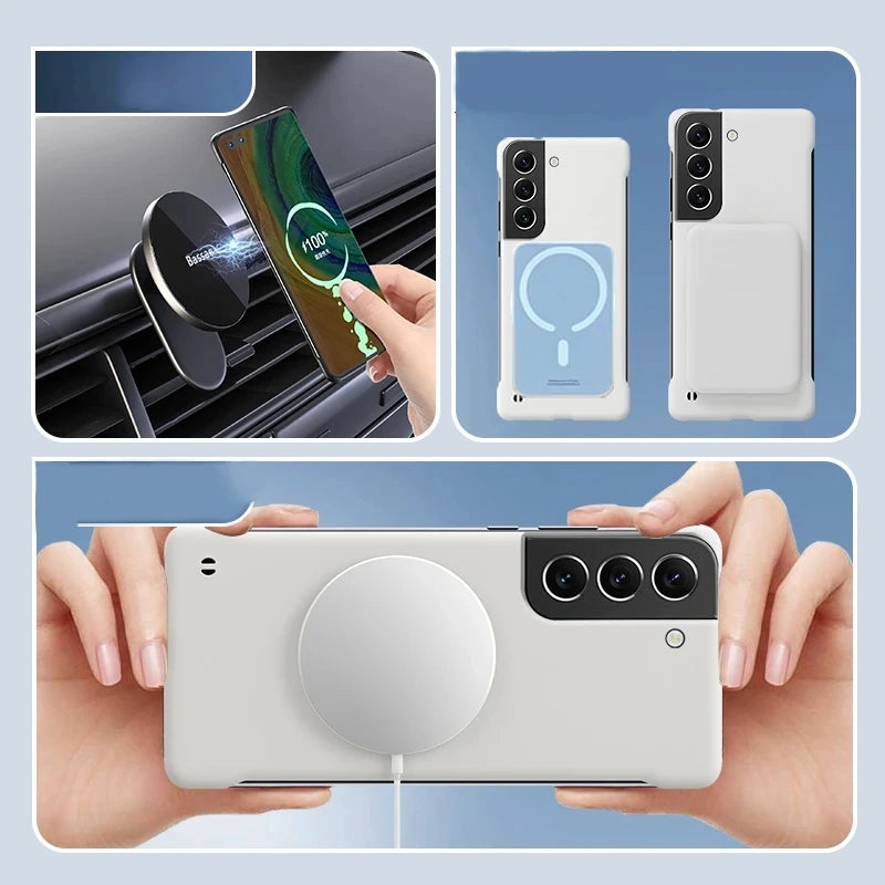 Slim Frameless Phone Case For Samsung S26 S25 Edge S24 S23 FE S22 Plus NOTE 20 Ultra Magsafe Magnetic Matte Cover