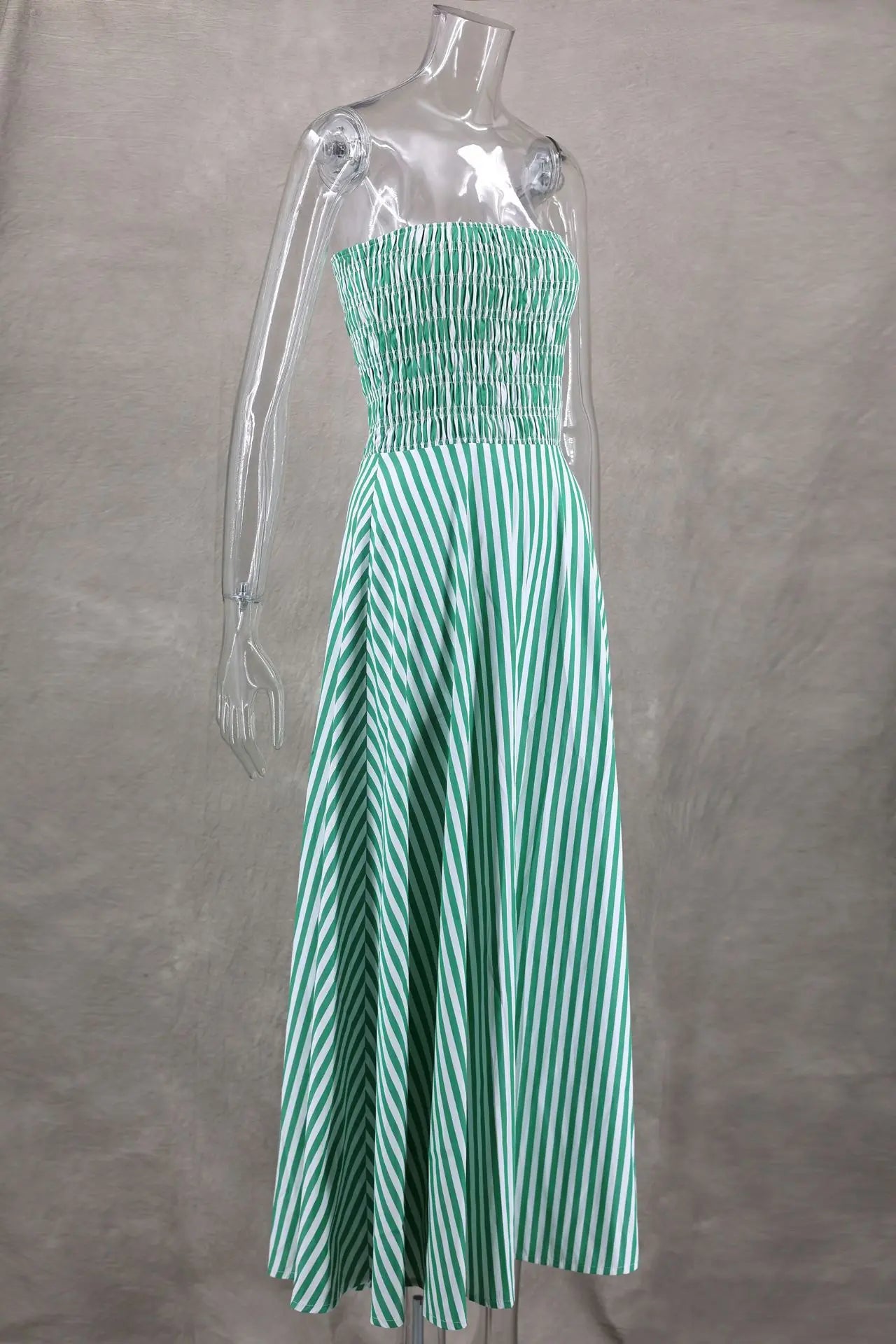 Elegant Green Striped Off Shoulder Maxi Dress for Women