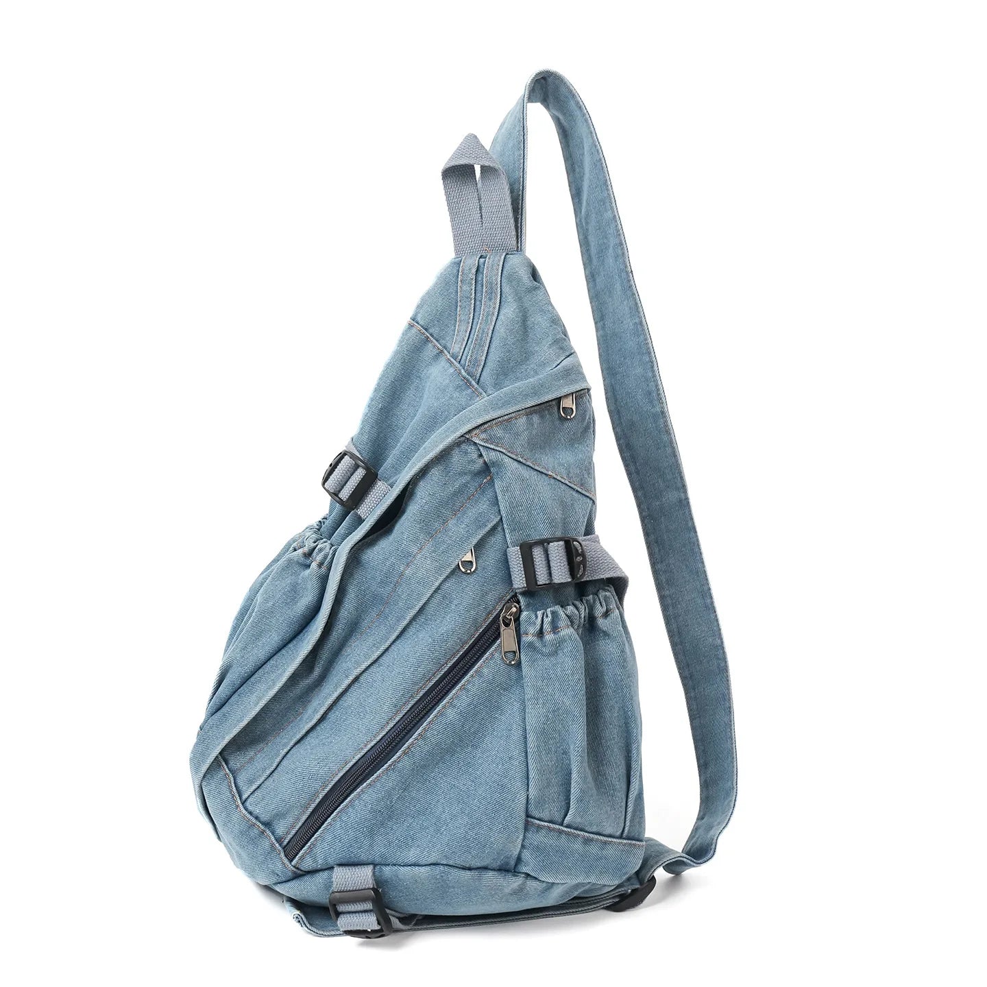 Vintage Washed Denim Sling Bag Man Woman Multifunction Retro Large Capacity Portable Motorcycle Chest Bag
