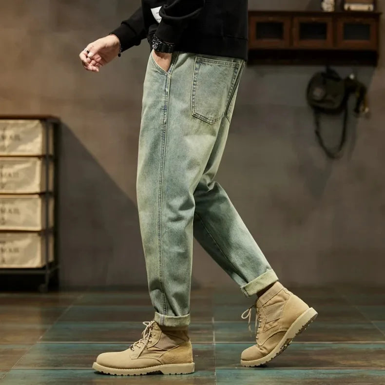 2026 Loose Retro Harem Jeans — Minimalist Solid Color Men’s Casual Pants, Comfortable Mid-Waist Relaxed Fit for Daily Wear