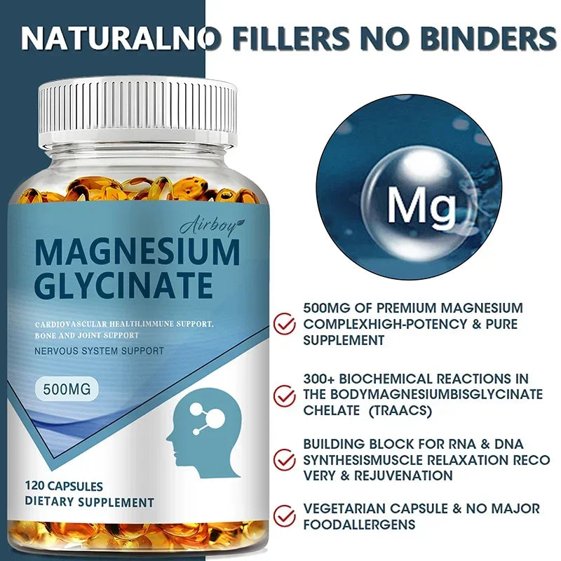 Magnesium Glycinate - Mood, Sleep, Muscle, Heart Health Support