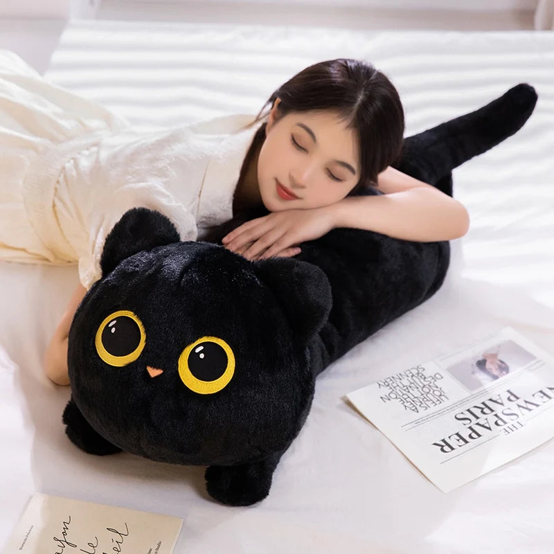 Cute Black Cat Plush Pillow | Soft Nap Cushion for Home & Office