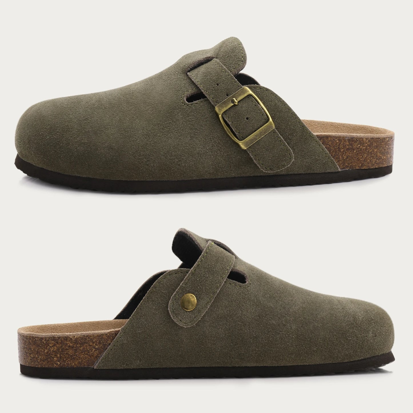 Shevalues Suede Clogs For Women Men Summer Cork Mules Soft Footbed Sandals With Arch Support  New Leisure Fashion Genuine Clogs