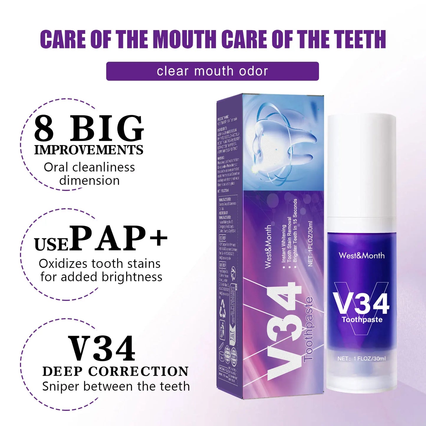 30ml Teeth Whitening Toothpaste | Intensive Stain Remover & Fresh Breath
