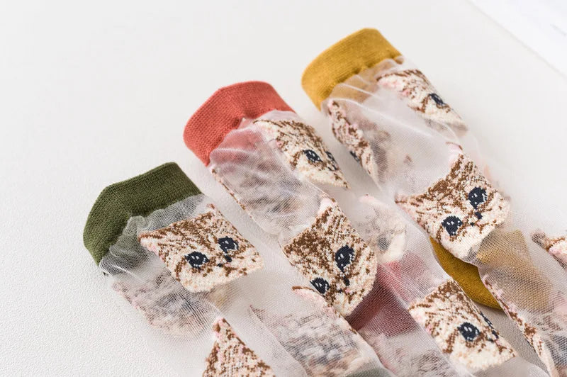 Trendy Women’s Transparent Cat Socks | Cute Kawaii Summer Fashion